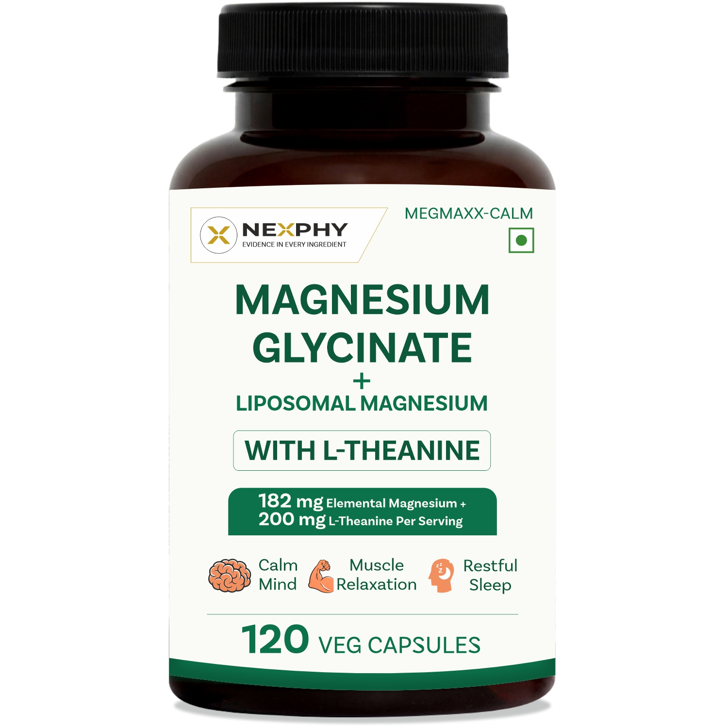 Magnesium Glycinate (Bisglycinate) with Liposomal Magnesium & L-Theanine – Sleep Supplement with Muscle Relaxation & Nervous System Support – 182mg Elemental Magnesium – 120 Veg Capsules